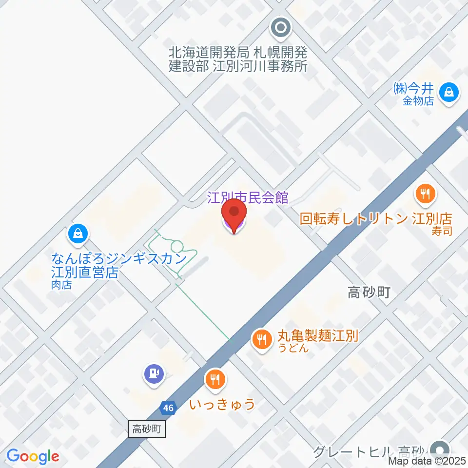 江別市民会館周辺のホテル一覧地図