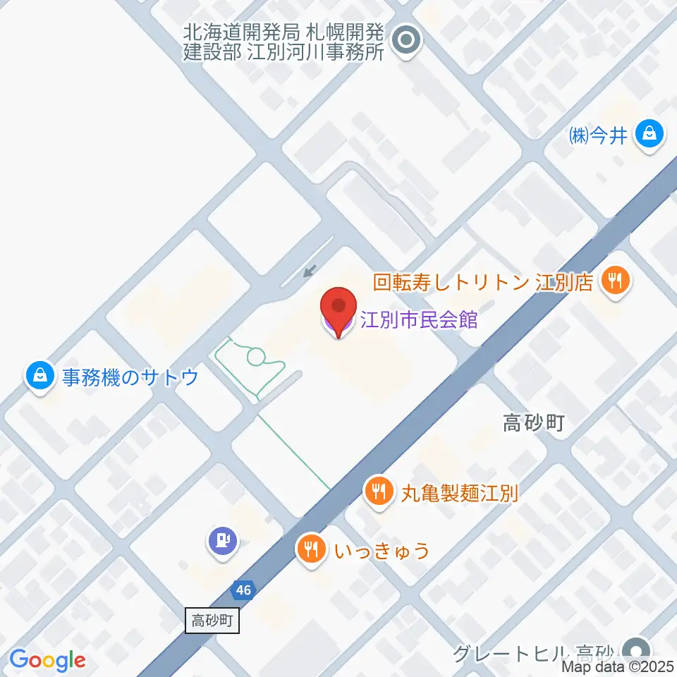 江別市民会館周辺のホテル一覧地図