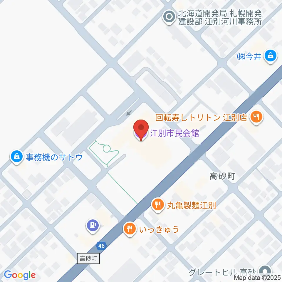 江別市民会館周辺のホテル一覧地図