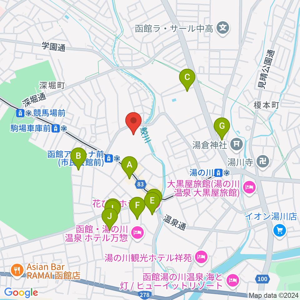 函館市民会館周辺のホテル一覧地図