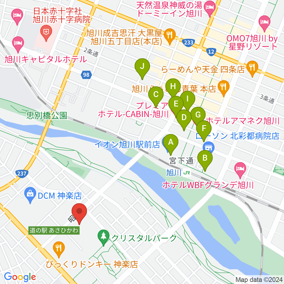 旭川市大雪クリスタルホール周辺のホテル一覧地図