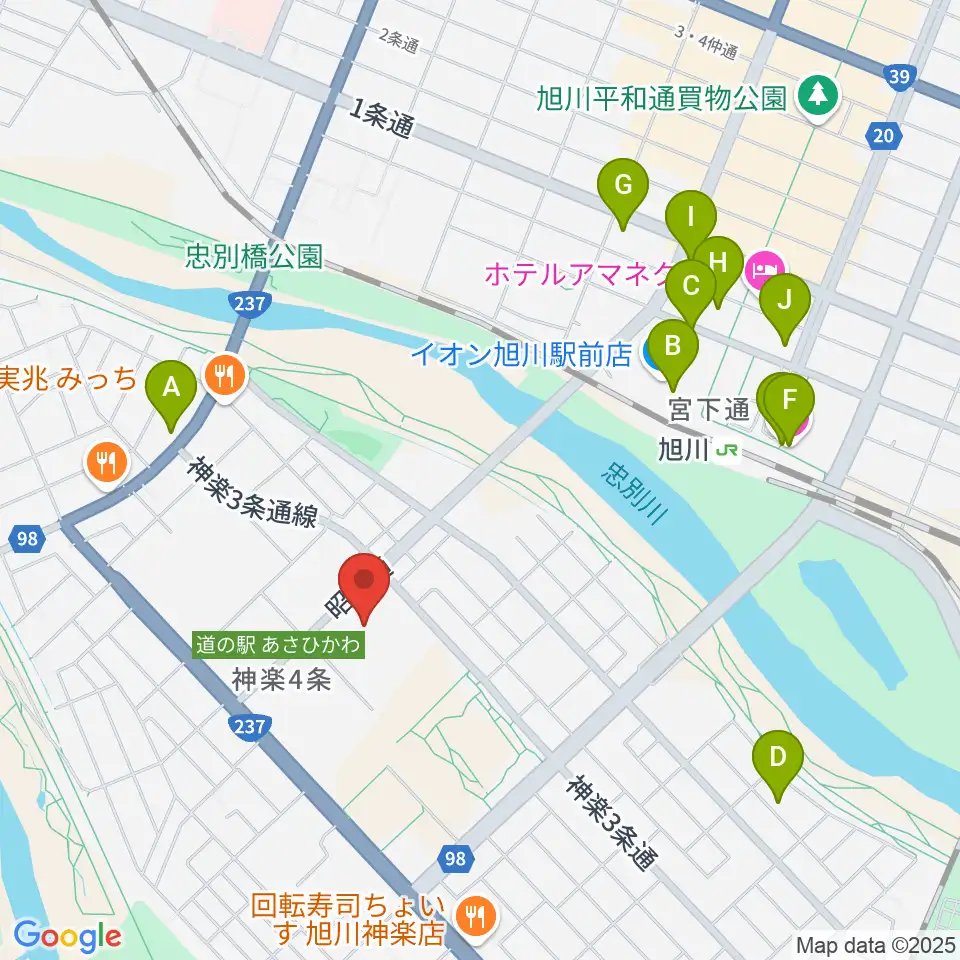 旭川市大雪クリスタルホール周辺のホテル一覧地図