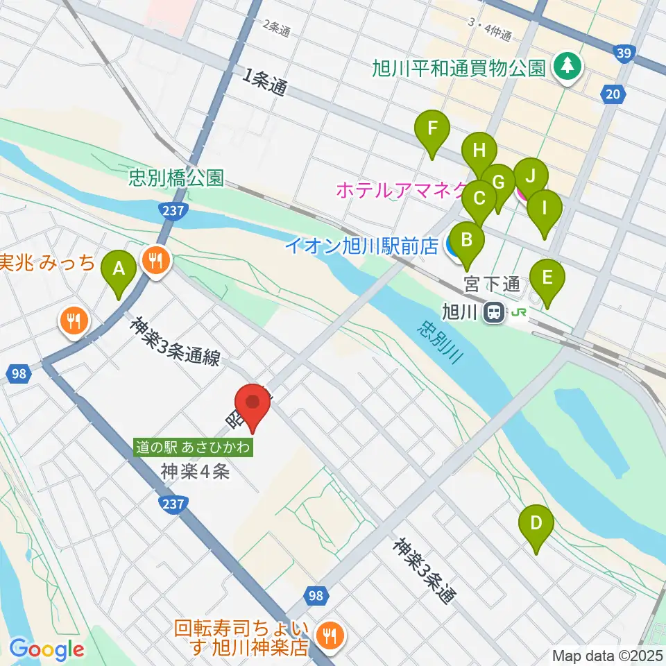 旭川市大雪クリスタルホール周辺のホテル一覧地図