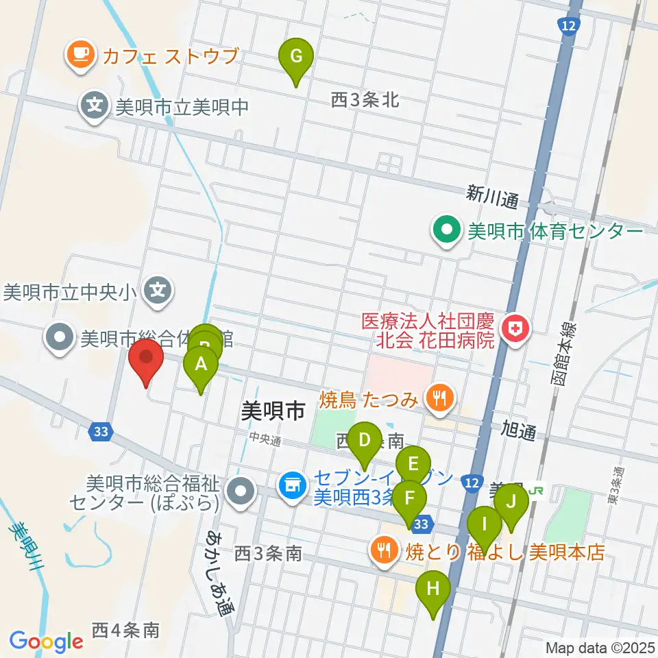 美唄市民会館周辺のホテル一覧地図