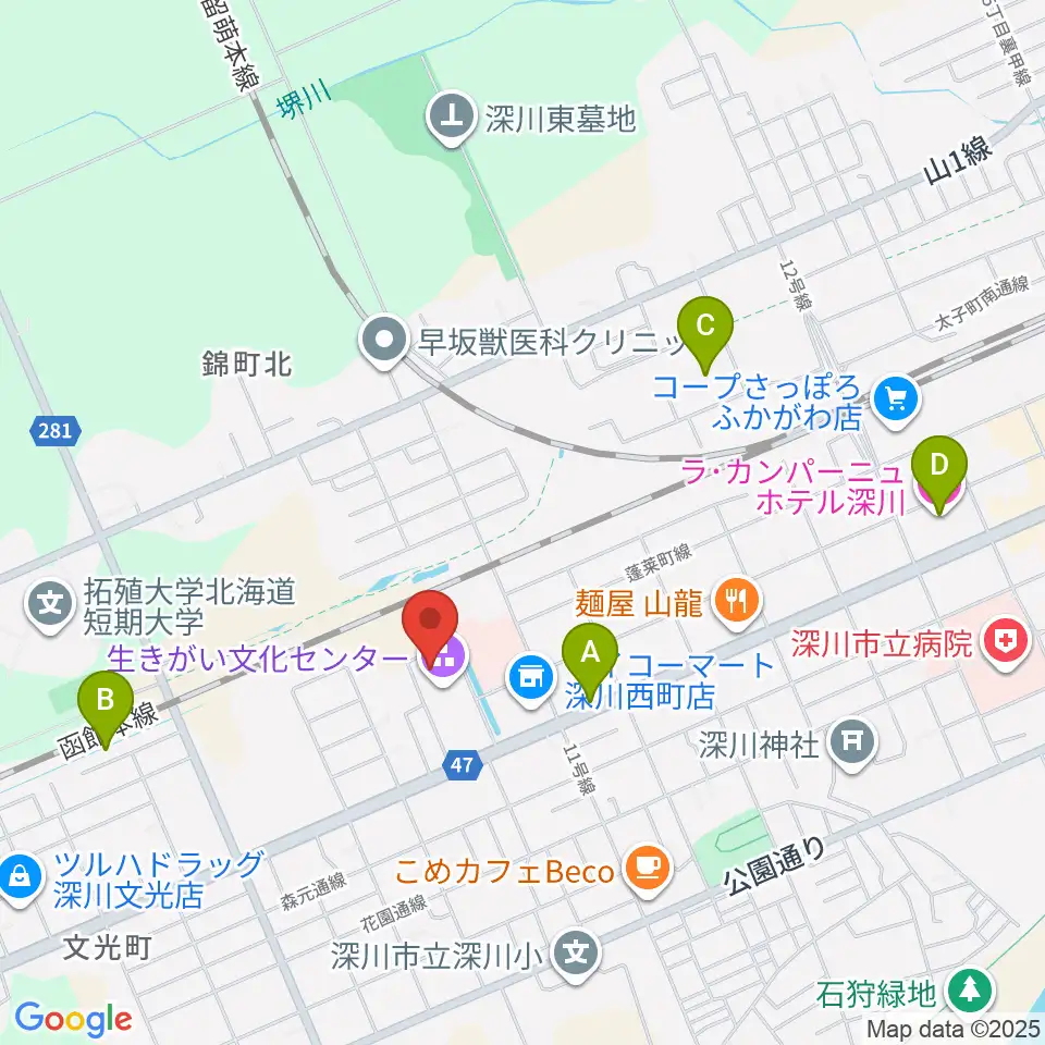 深川市生きがい文化センター周辺のホテル一覧地図