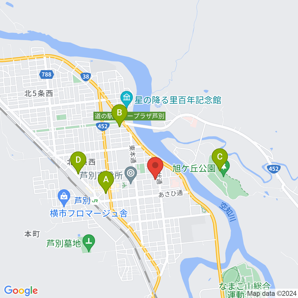 芦別市民会館周辺のホテル一覧地図