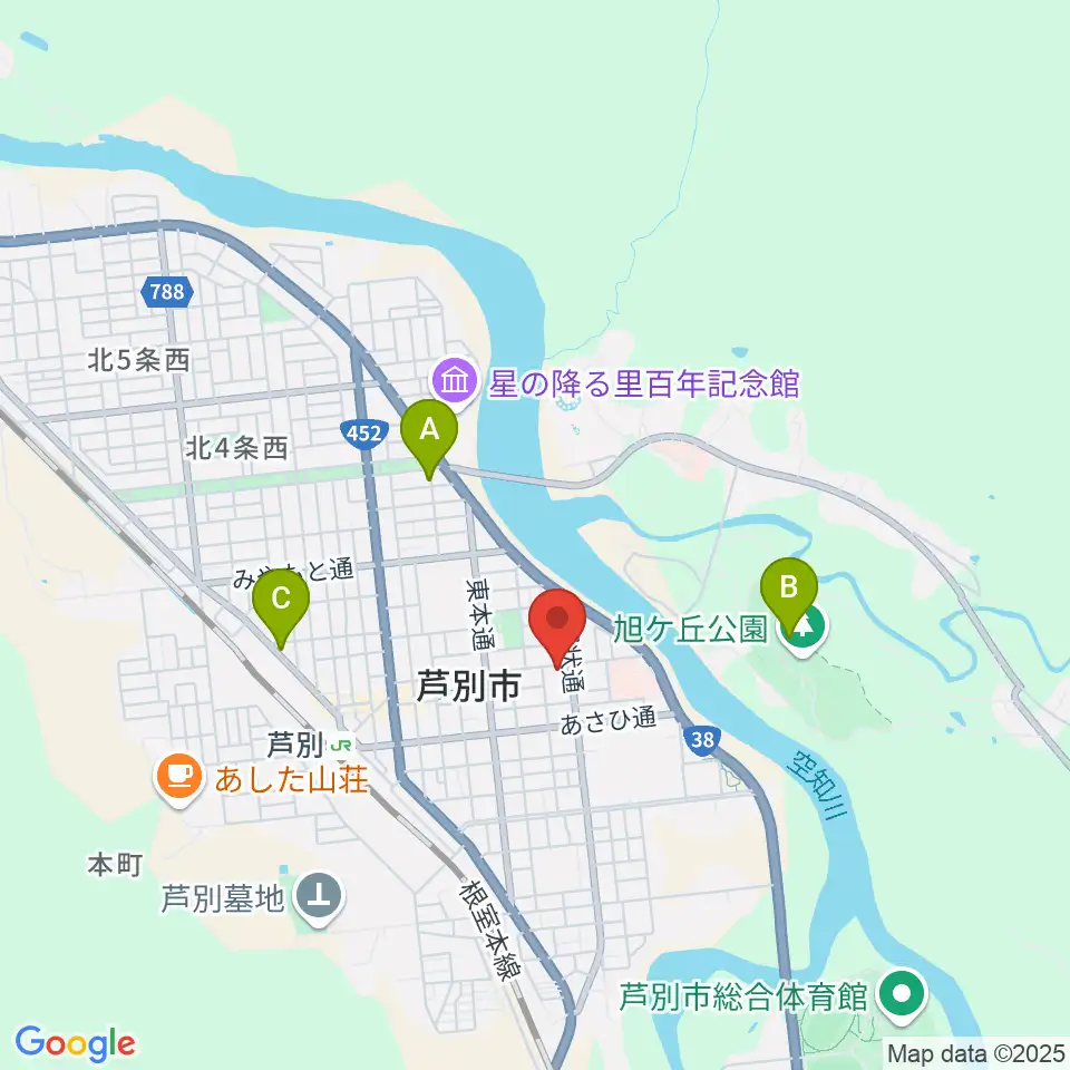 芦別市民会館周辺のホテル一覧地図
