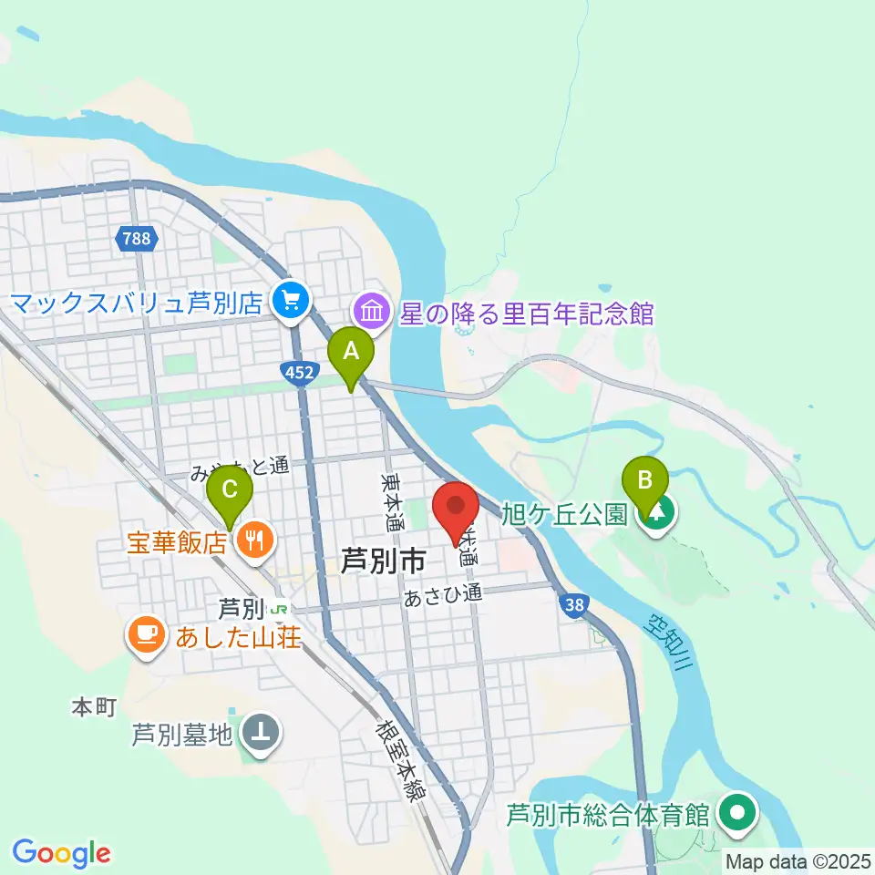 芦別市民会館周辺のホテル一覧地図