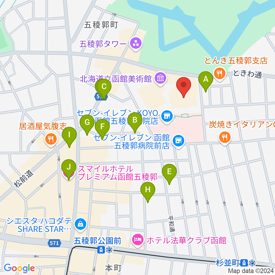 函館市芸術ホール ハーモニー五稜郭周辺のホテル一覧地図