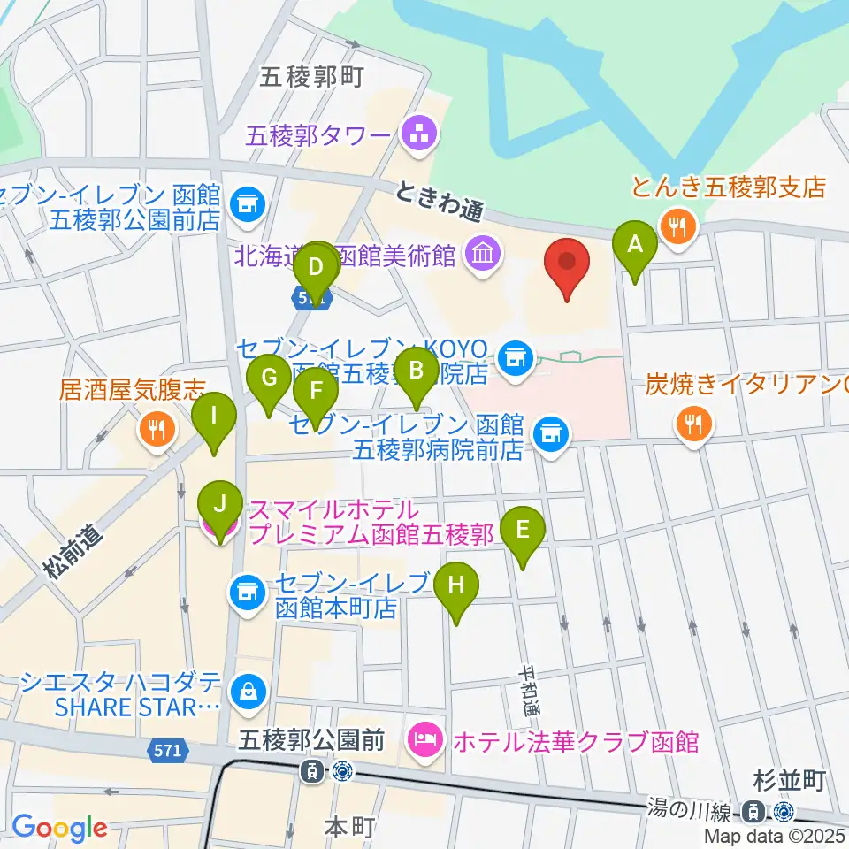 函館市芸術ホール ハーモニー五稜郭周辺のホテル一覧地図