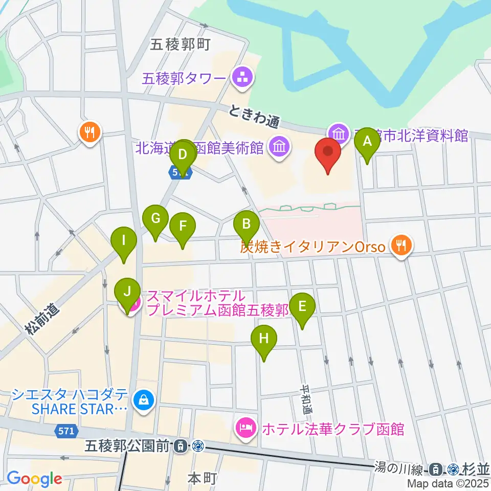 函館市芸術ホール ハーモニー五稜郭周辺のホテル一覧地図