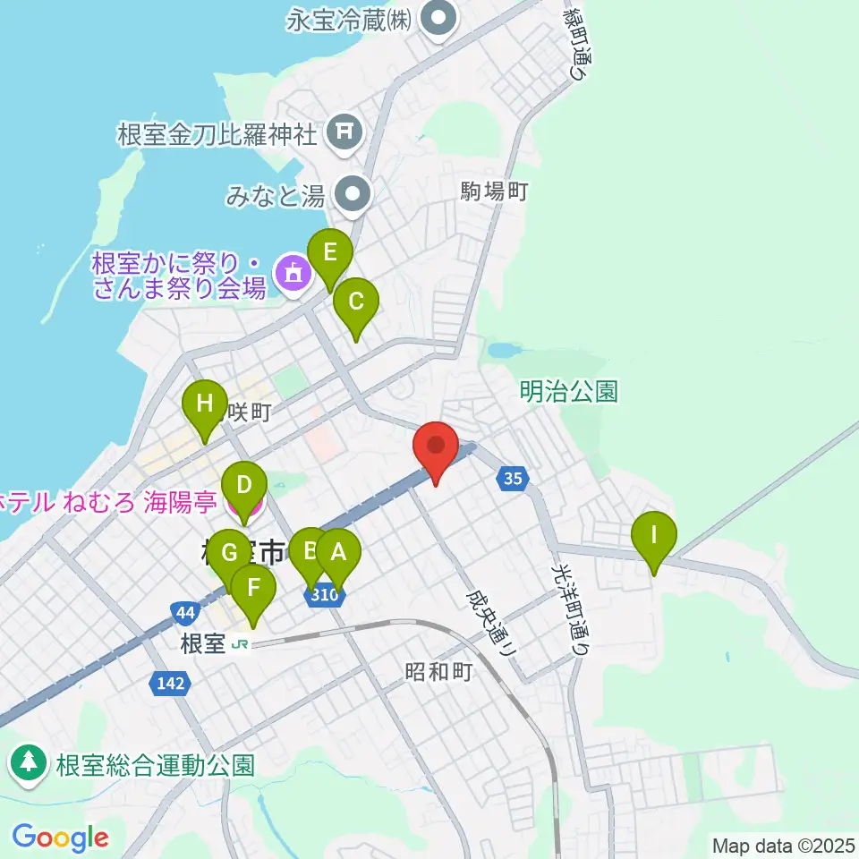 根室市総合文化会館周辺のホテル一覧地図