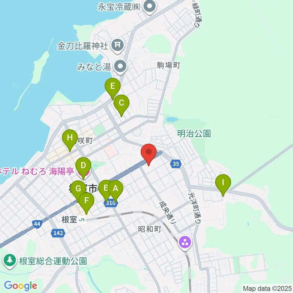 根室市総合文化会館周辺のホテル一覧地図