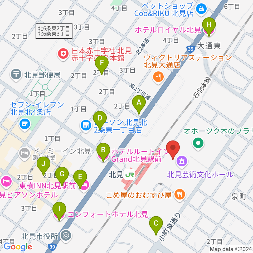 北見芸術文化ホール きた・アート21周辺のホテル一覧地図