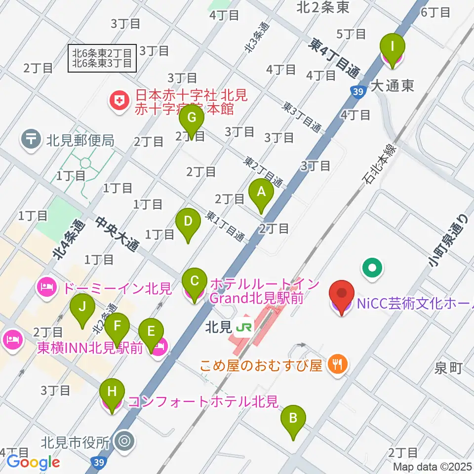 NiCC芸術文化ホール周辺のホテル一覧地図