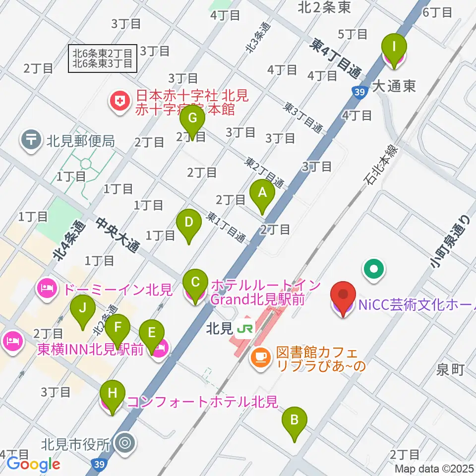 NiCC芸術文化ホール周辺のホテル一覧地図