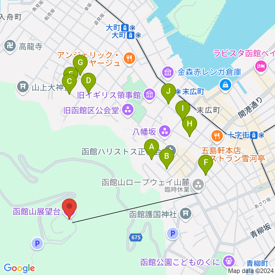 函館山クレモナホール周辺のホテル一覧地図