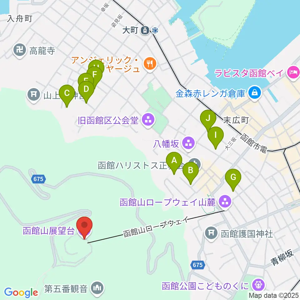 函館山クレモナホール周辺のホテル一覧地図