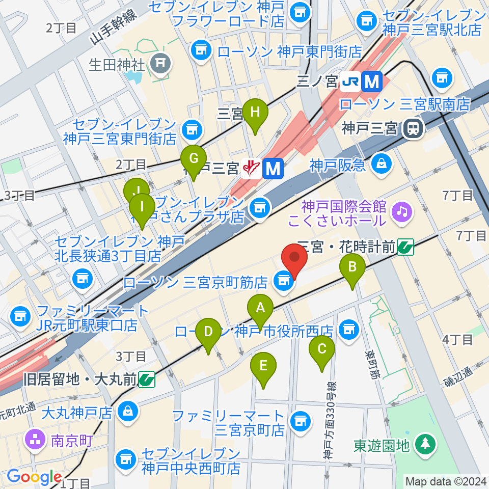 ベースオントップ三宮店周辺のホテル一覧地図