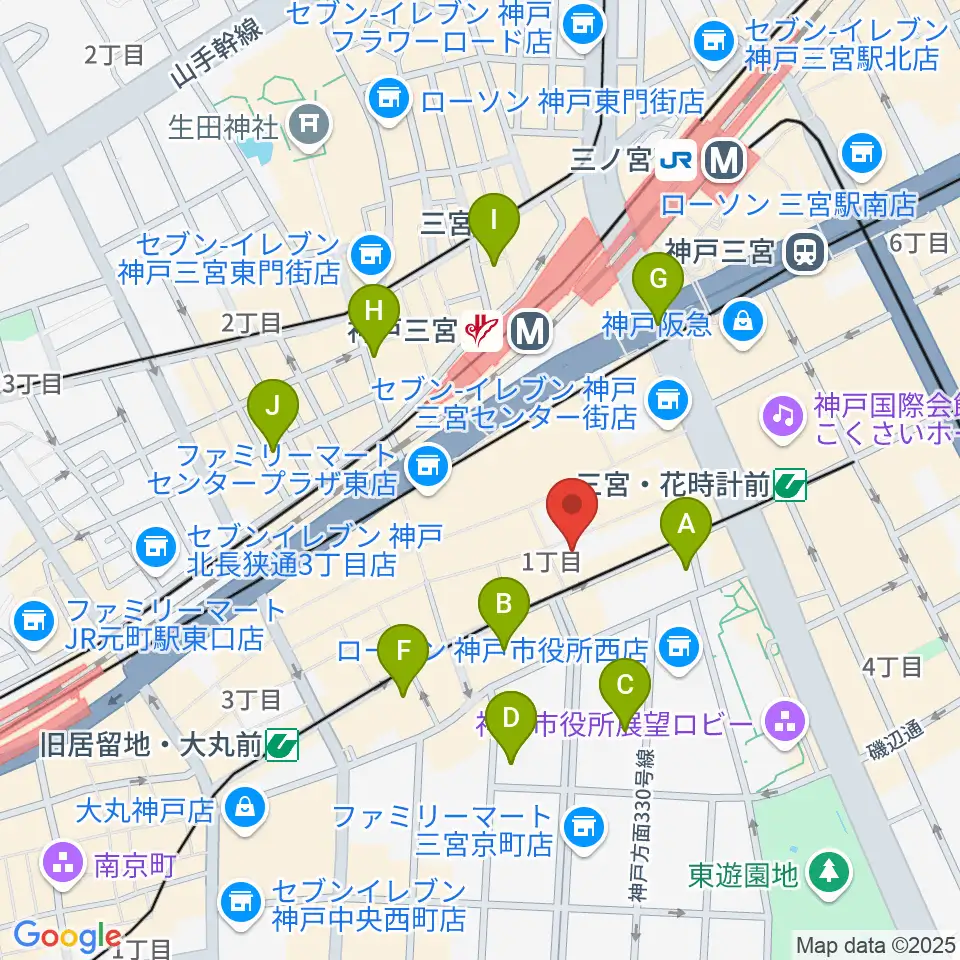 ベースオントップ三宮店周辺のホテル一覧地図