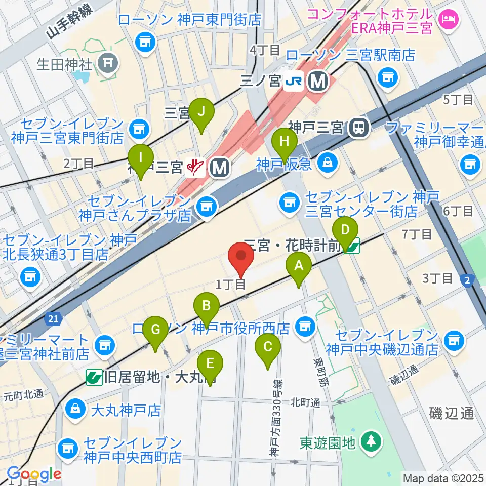 ベースオントップ三宮店周辺のホテル一覧地図