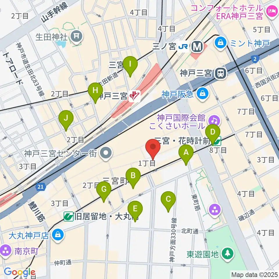 ベースオントップ三宮店周辺のホテル一覧地図