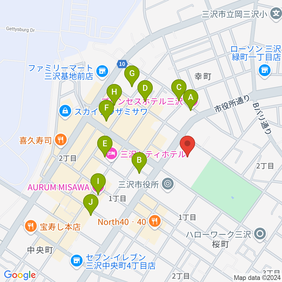 三沢市公会堂周辺のホテル一覧地図