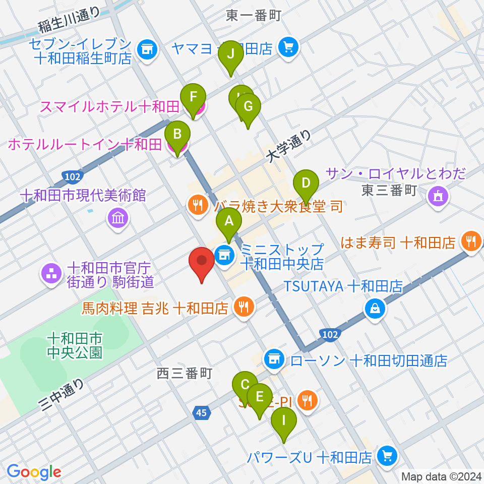 十和田市民文化センター周辺のホテル一覧地図