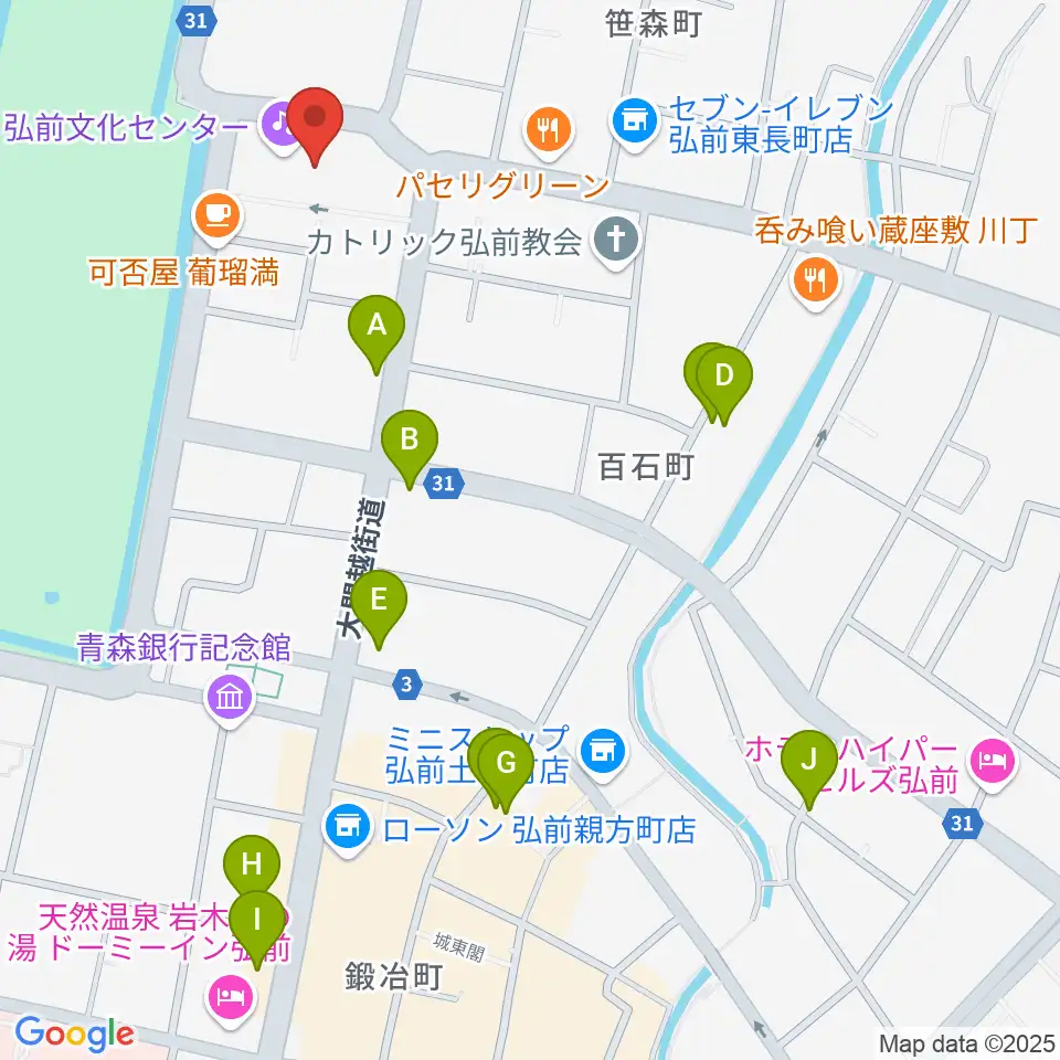 弘前文化センター周辺のホテル一覧地図