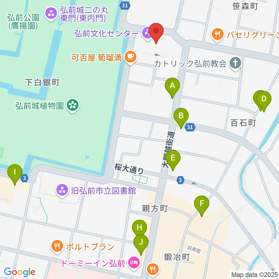 弘前文化センター周辺のホテル一覧地図