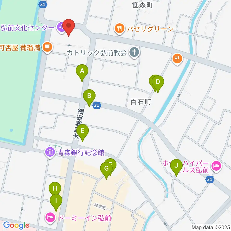 弘前文化センター周辺のホテル一覧地図