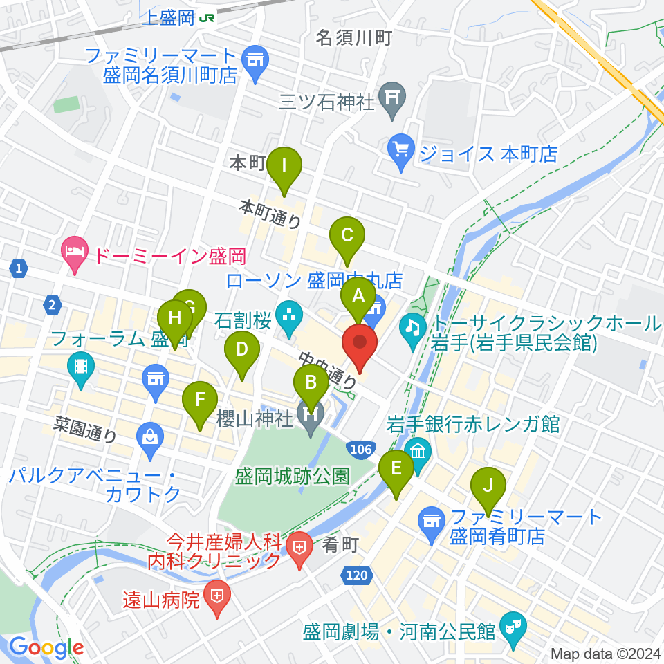 岩手県公会堂周辺のホテル一覧地図
