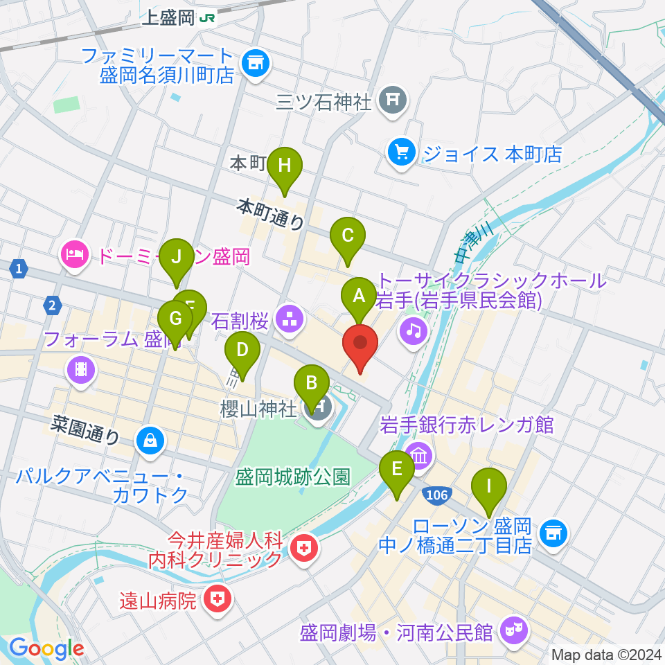 岩手県公会堂周辺のホテル一覧地図