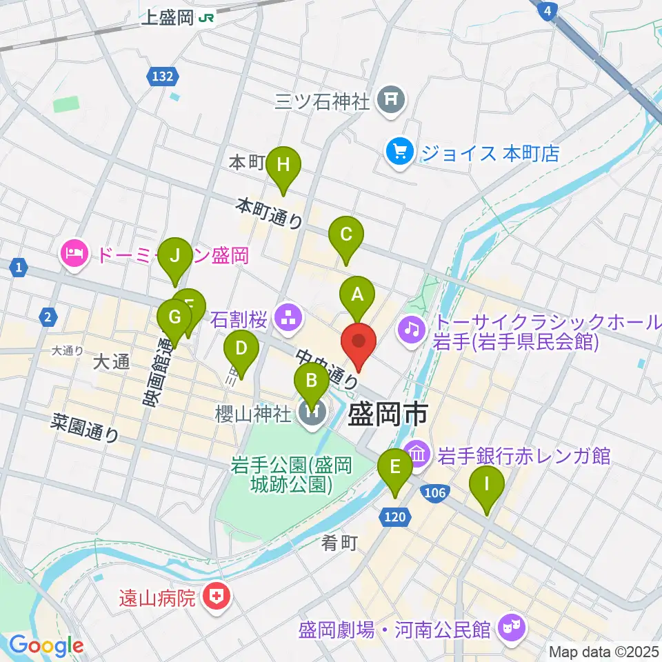 岩手県公会堂周辺のホテル一覧地図