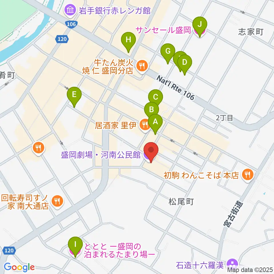 盛岡劇場・河南公民館周辺のホテル一覧地図