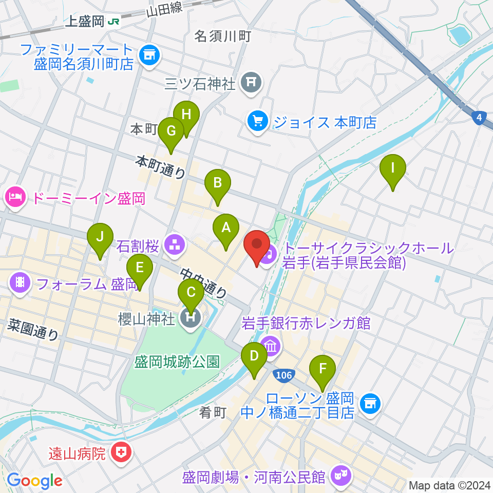 トーサイクラシックホール岩手周辺のホテル一覧地図