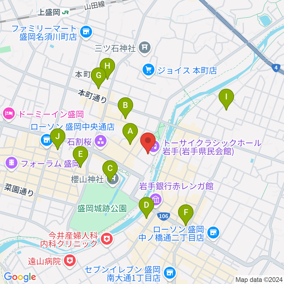 トーサイクラシックホール岩手周辺のホテル一覧地図