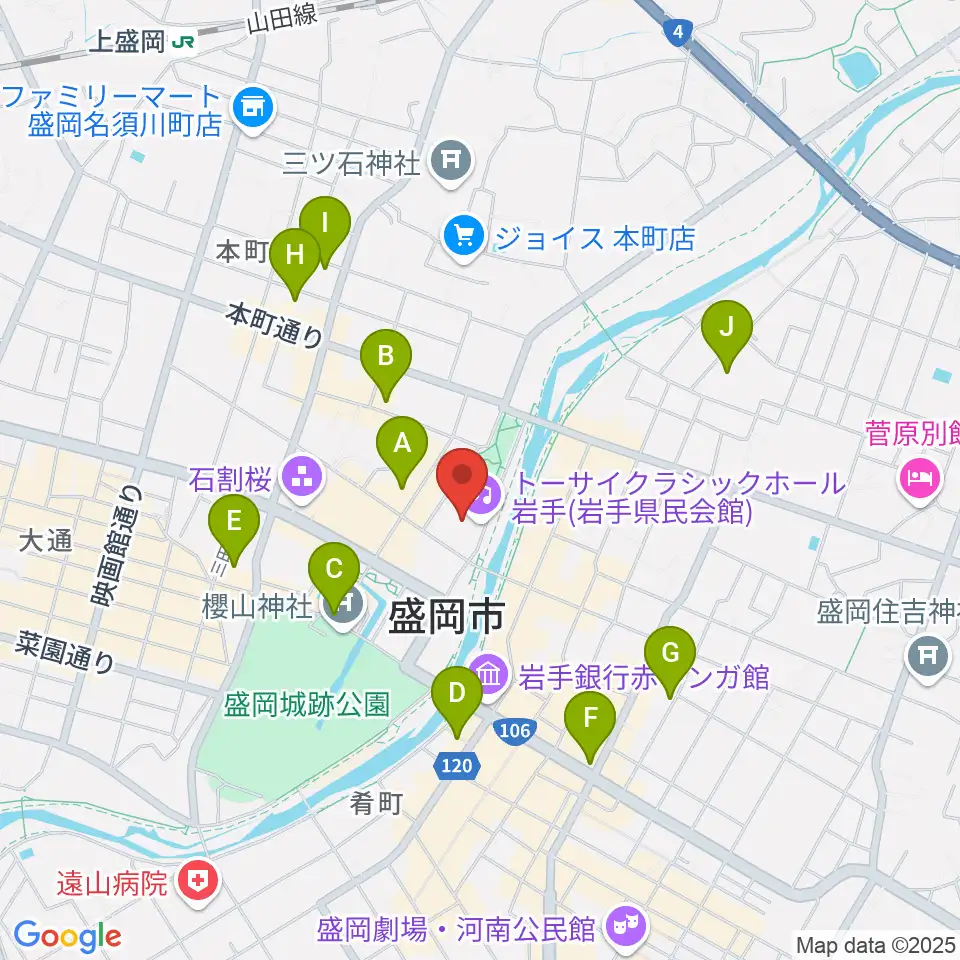 トーサイクラシックホール岩手周辺のホテル一覧地図