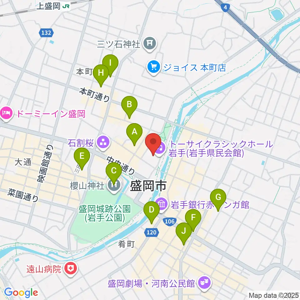 トーサイクラシックホール岩手周辺のホテル一覧地図