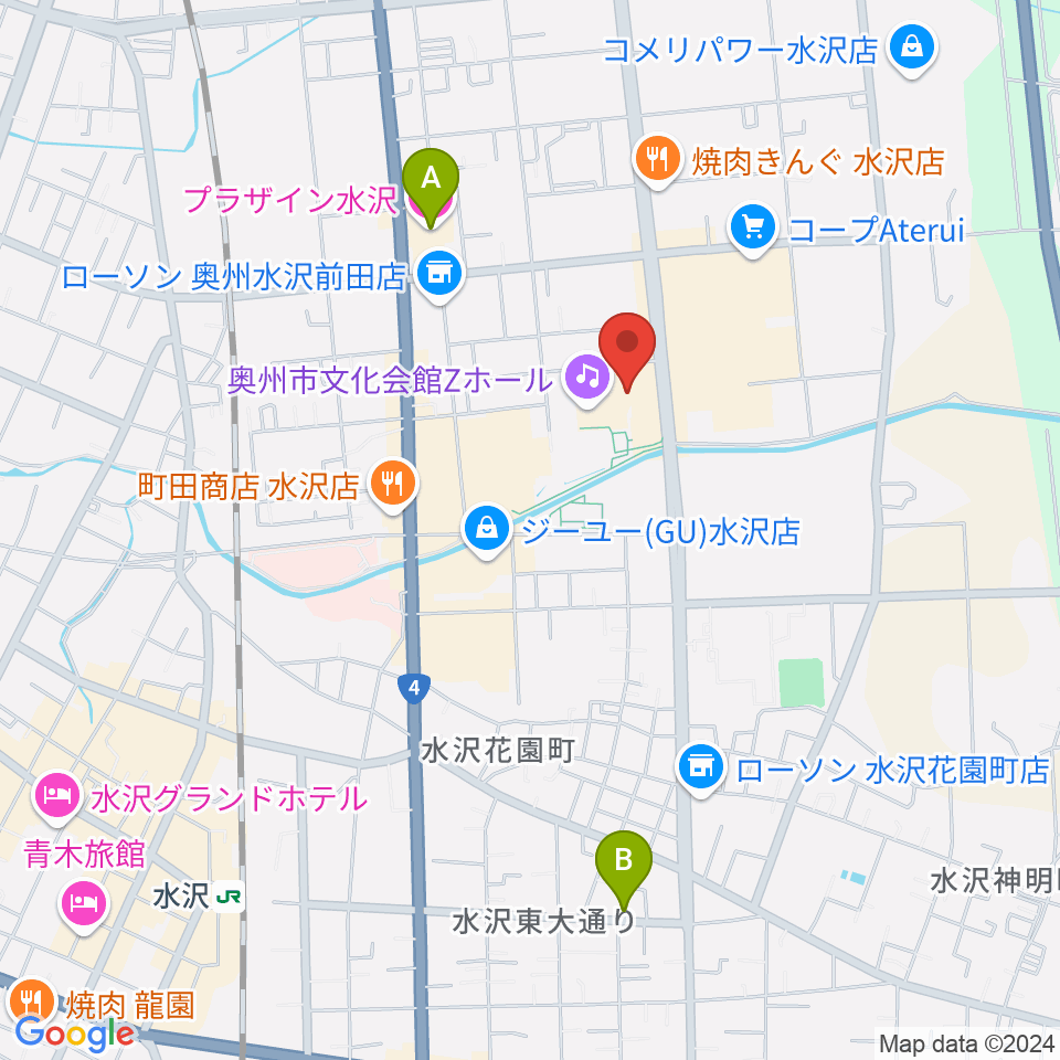 奥州市文化会館Zホール周辺のホテル一覧地図