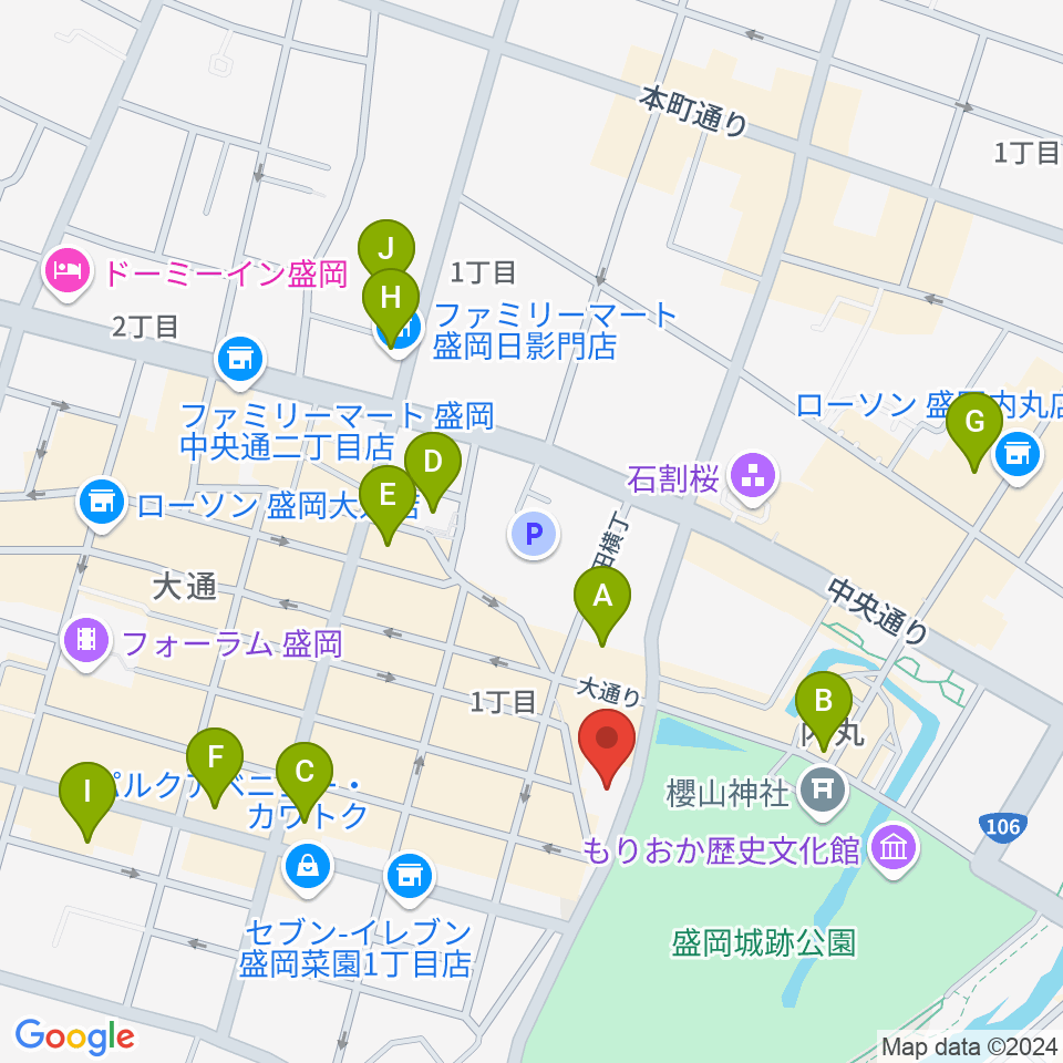 岩手教育会館周辺のホテル一覧地図