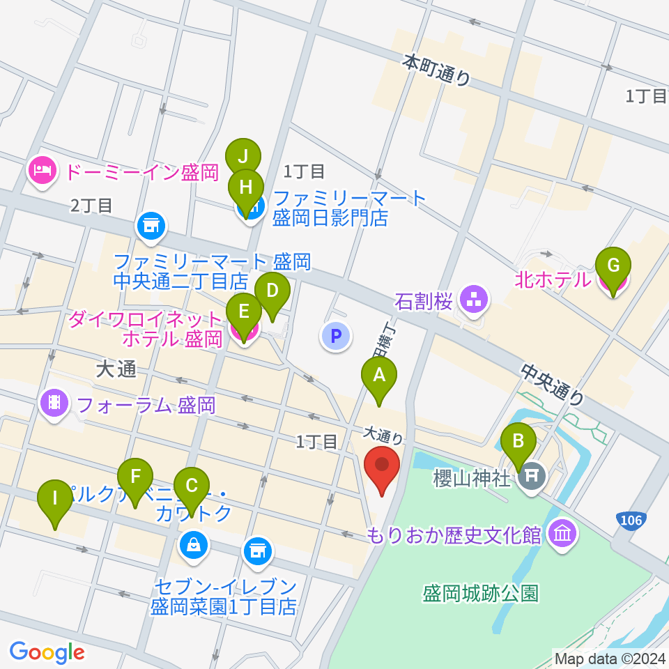 岩手教育会館周辺のホテル一覧地図