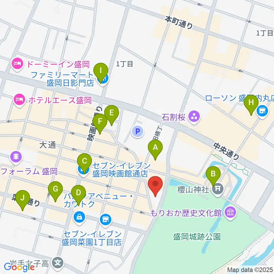 岩手教育会館周辺のホテル一覧地図
