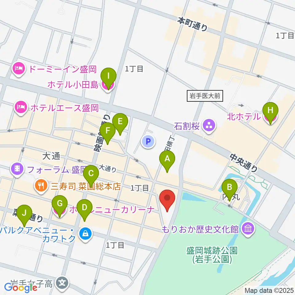 岩手教育会館周辺のホテル一覧地図
