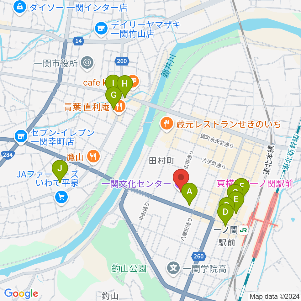 一関文化センター周辺のホテル一覧地図