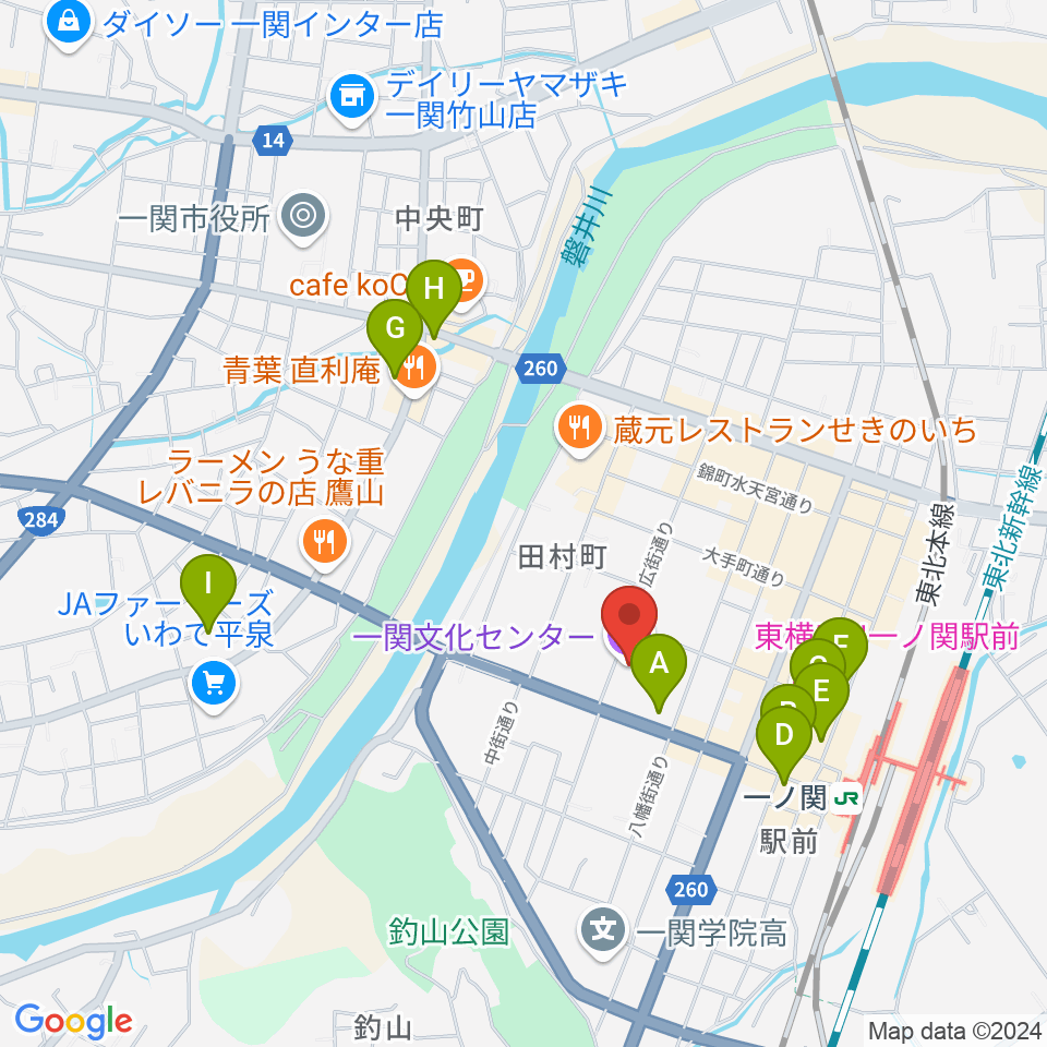 一関文化センター周辺のホテル一覧地図