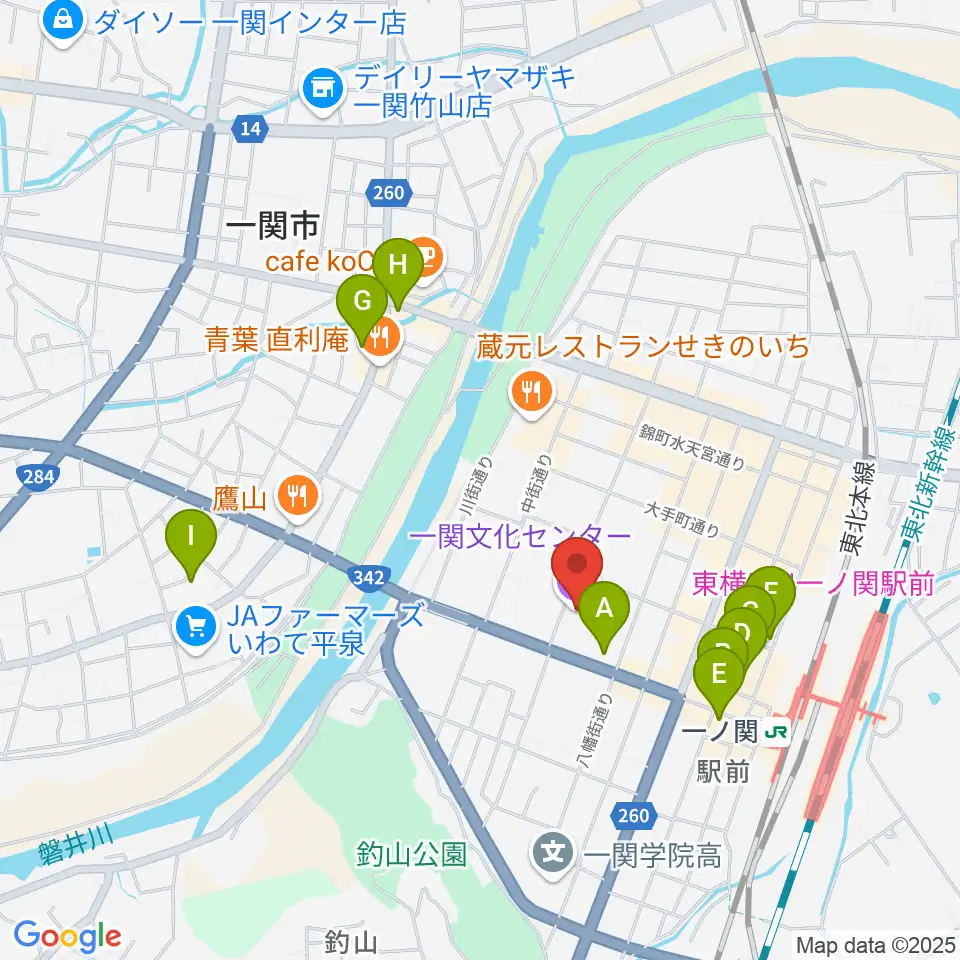 一関文化センター周辺のホテル一覧地図