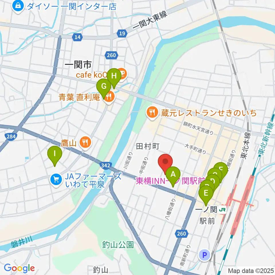 一関文化センター周辺のホテル一覧地図