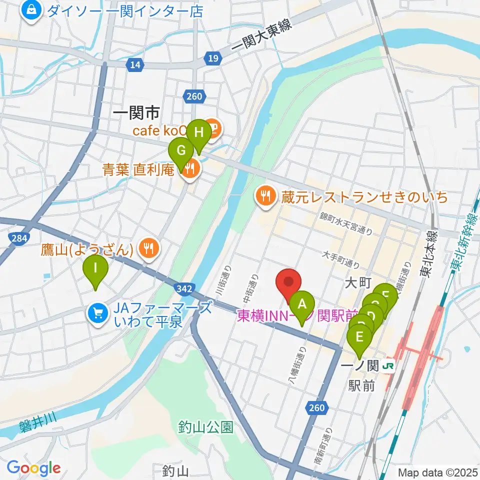 一関文化センター周辺のホテル一覧地図