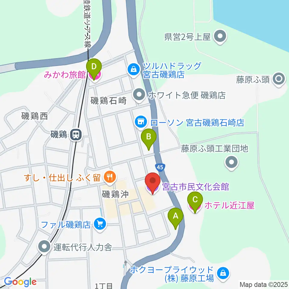 宮古市民文化会館周辺のホテル一覧地図
